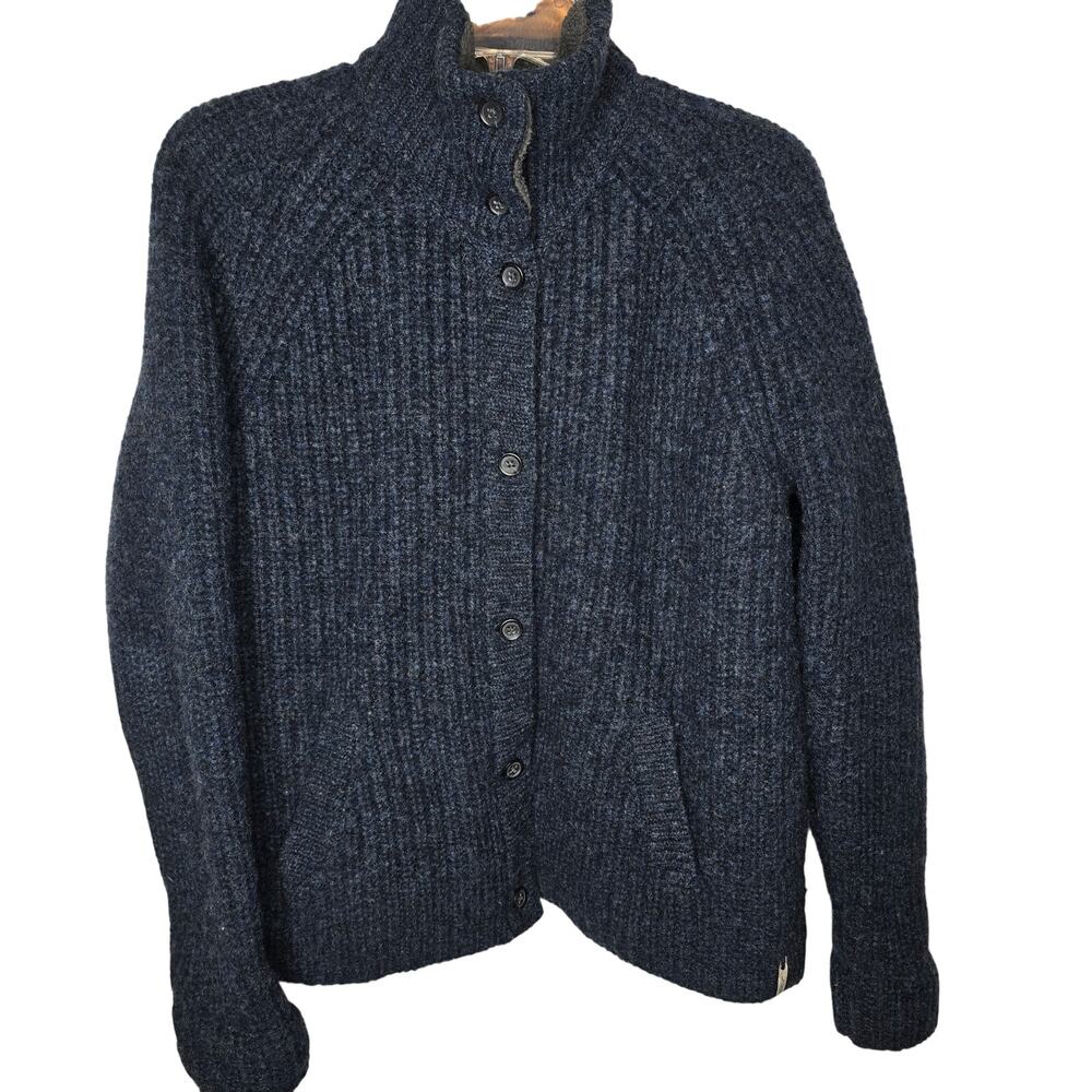 Woolrich Blue Gray 100% Wool Heavyweight Mock-neck Button-up Sweater Size XL